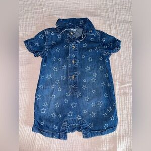 Cat & Jack Short Sleeve Romper Denim Stars Size 0-3M